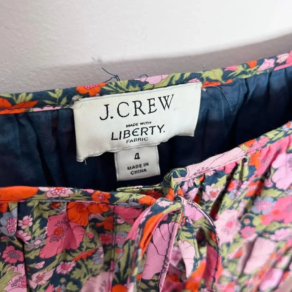 J.Crew Liberty Fabric Floral Mini Dress Size 4 Pink Cinched Waist Cottagecore